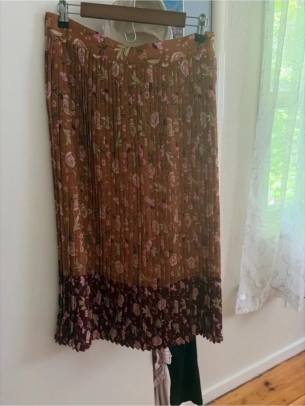 LOFT Floral Drapery Panel in Rust Orange and Pink